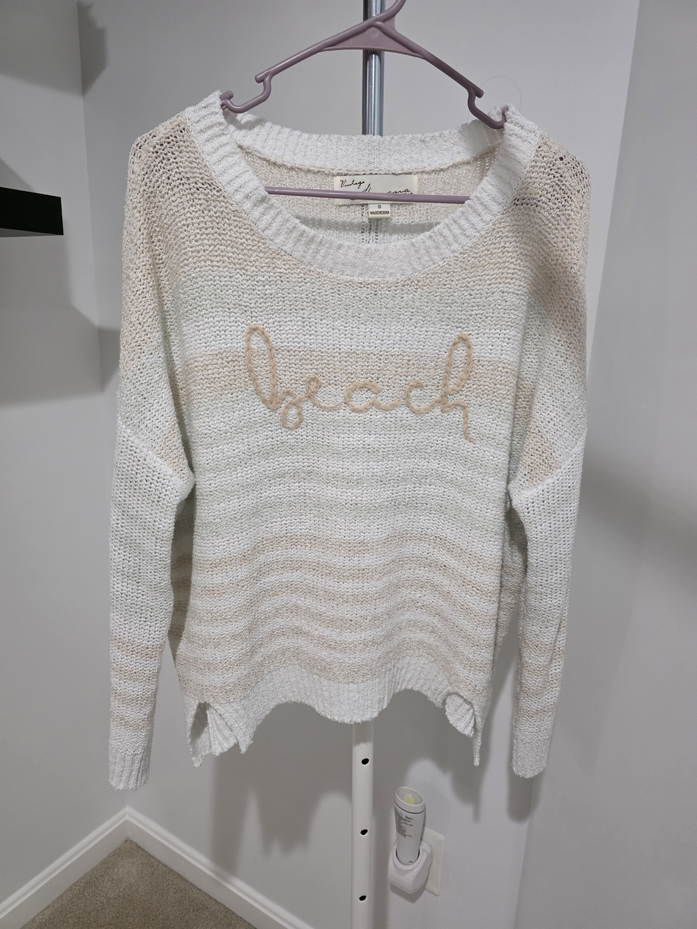 Vintage Havana Open Knit Embroidered Beach Sweater Striped Neutral Size S